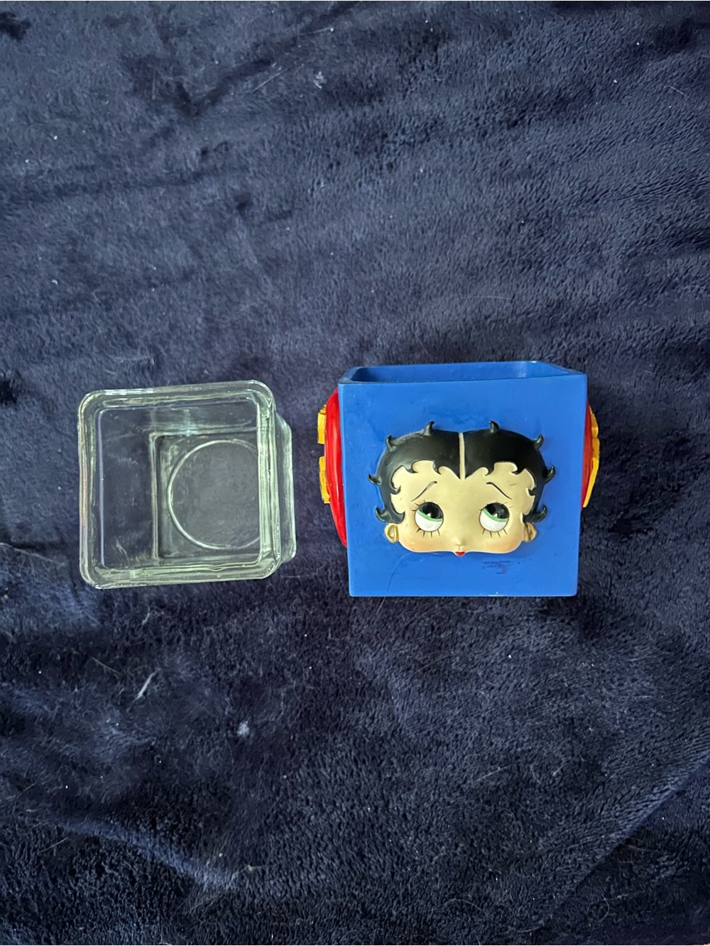 Betty Boop Blue Candle Holder or Trinket Holder with Red and Yellow Accents